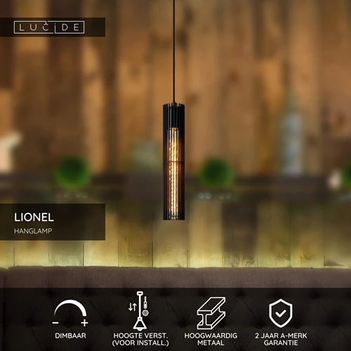 Lucide LIONEL - Hanglamp - Ø 6,5 cm - 1xE27 - Zwart - USP